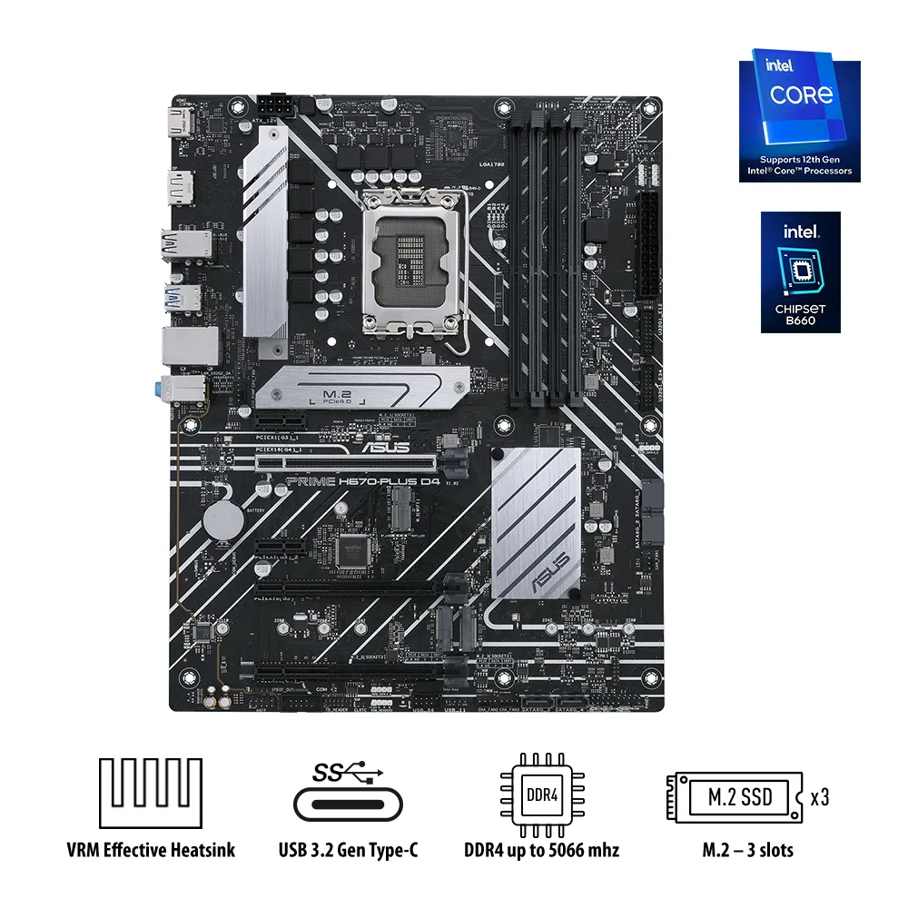 Placă de bază ASUS PRIME H670-PLUS D4, LGA1700, Intel H670, ATX
