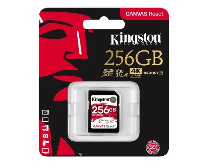 256GB  SDXC Card (Class 10) UHS-I , U3, Kingston Canvas React 