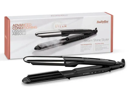 Выпрямитель для волос BaByliss 2 in 1 Steam Shine ST496E, Чёрный | Серебристый