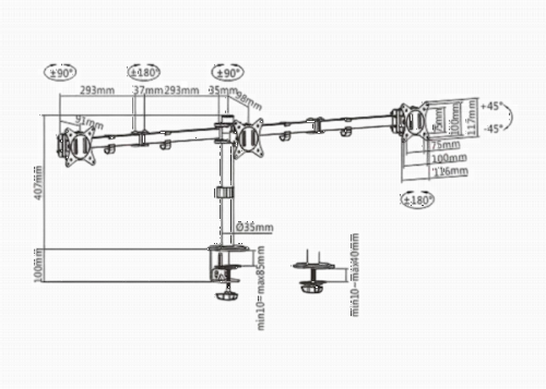 Настольный кронштейн для монитора Gembird MA-D3-01, Чёрный