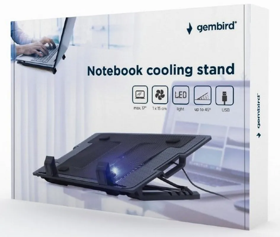 Охлаждающая подставка для ноутбука Gembird NBS-1F17T-01, 17", Чёрный