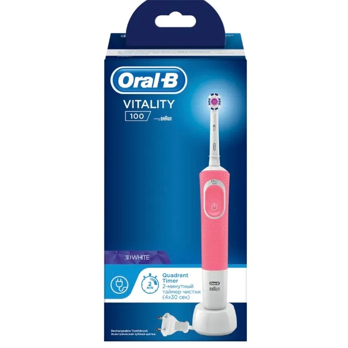 Электрическая зубная щетка Oral-B Vitality 100 Cross Action, Белый Розовый