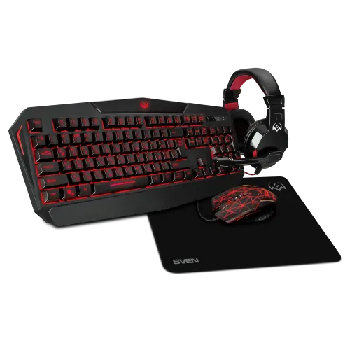 Set Tastatură + Mouse + Mouse Pad + Căști SVEN GS-4300, Cu fir, Negru
