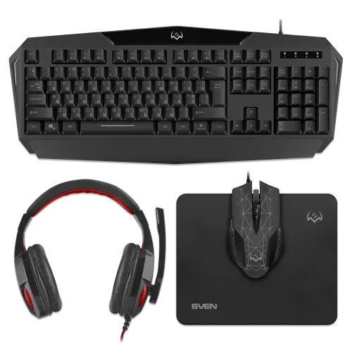 Set Tastatură + Mouse + Mouse Pad + Căști SVEN GS-4300, Cu fir, Negru