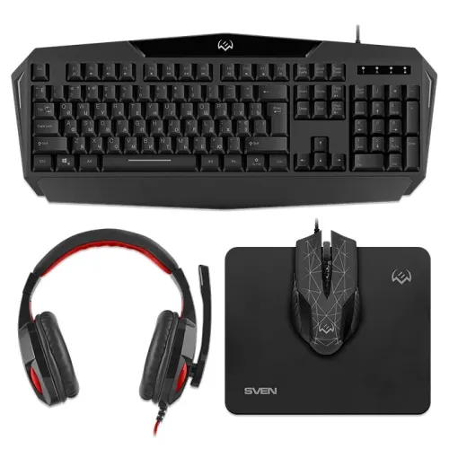 Set Tastatură + Mouse + Mouse Pad + Căști SVEN GS-4300, Cu fir, Negru