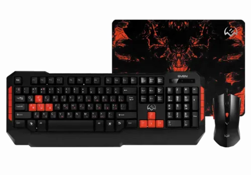 Set Tastatură + Mouse + Mouse Pad SVEN GS-9000, Cu fir, Negru/Rosu