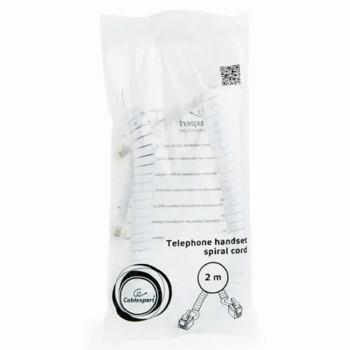 Cablu spiralat al receptorului telefonic Cablexpert TC4P4CS-2M, Alb