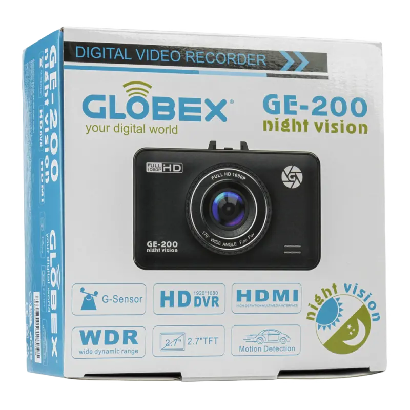 Автомобильный видеорегистратор Globex GE-200nv, Full-HD 1080P, Чёрный