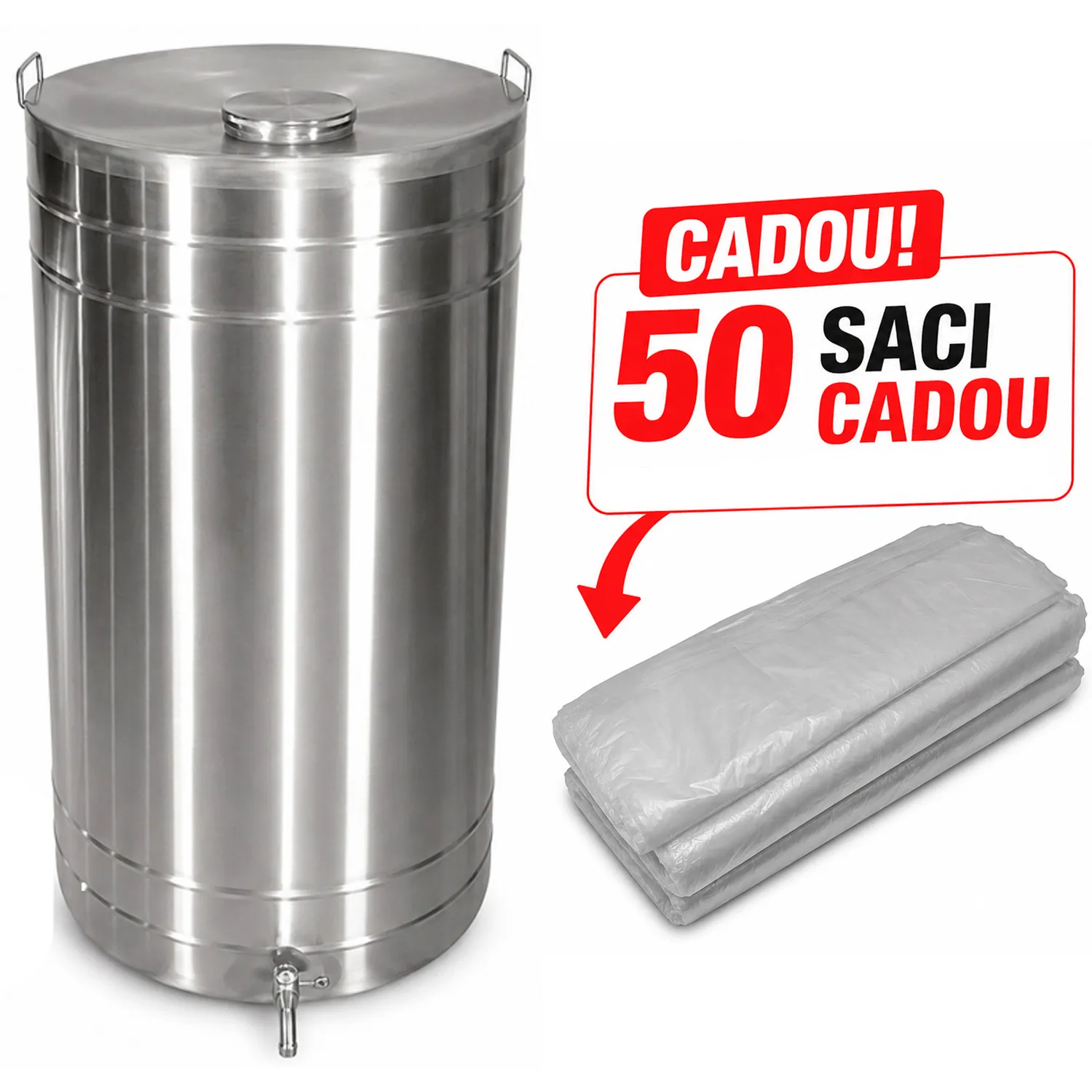 Butoi pentru vin din Inox 180 L + 50 saci cadou