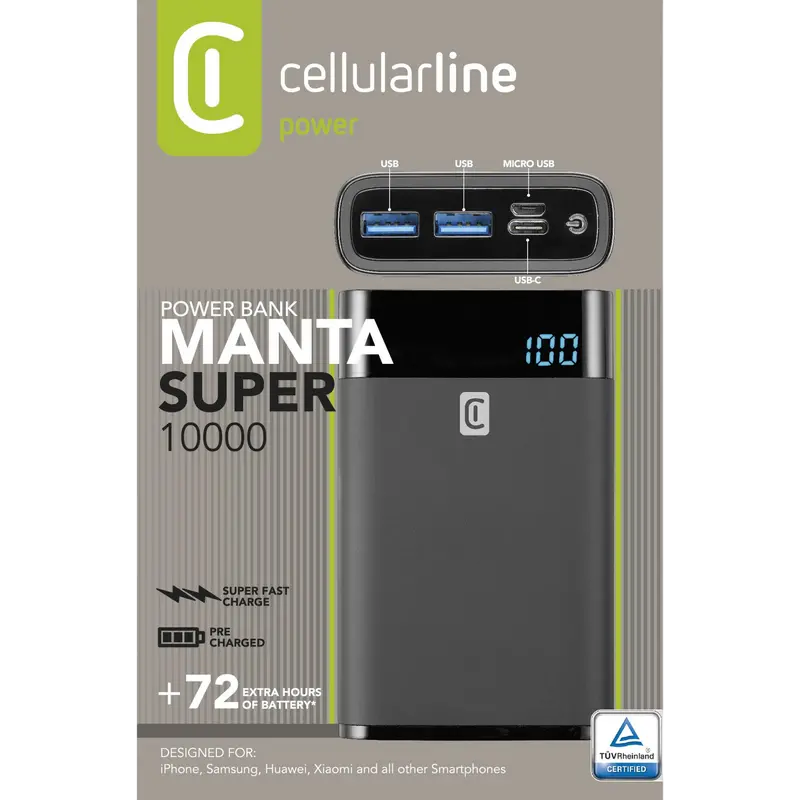 Портативное зарядное устройство Cellularline FreePower MANTA 10000, 10мА·ч, Чёрный