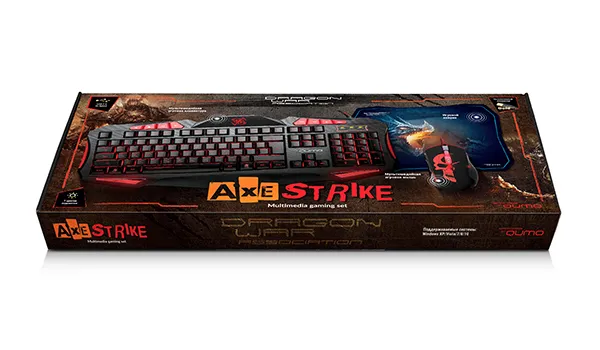 Set Tastatură + Mouse + Mouse Pad QUMO Axe Strike, Cu fir, Negru/Rosu