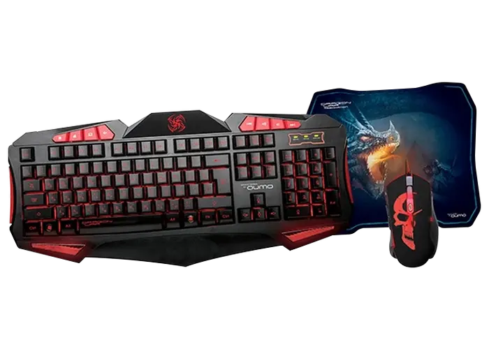 Set Tastatură + Mouse + Mouse Pad QUMO Axe Strike, Cu fir, Negru/Rosu