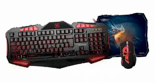 Set Tastatură + Mouse + Mouse Pad QUMO Axe Strike, Cu fir, Negru/Rosu