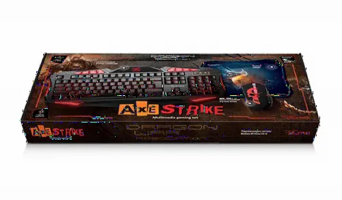 Set Tastatură + Mouse + Mouse Pad QUMO Axe Strike, Cu fir, Negru/Rosu