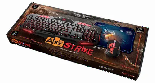 Set Tastatură + Mouse + Mouse Pad QUMO Axe Strike, Cu fir, Negru/Rosu