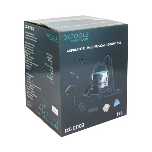 Пылесос для сухой / влажной уборки Detoolz 1000W, 15Л