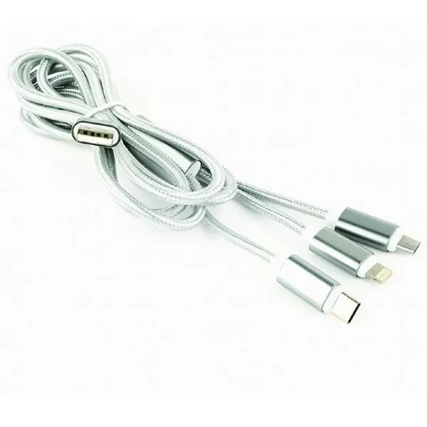 Кабель для зарядки и синхронизации Cablexpert CC-USB2-AM31-1M-S, USB Type-A/Micro USB, Type-C, Lighting, 1м, Серебристый