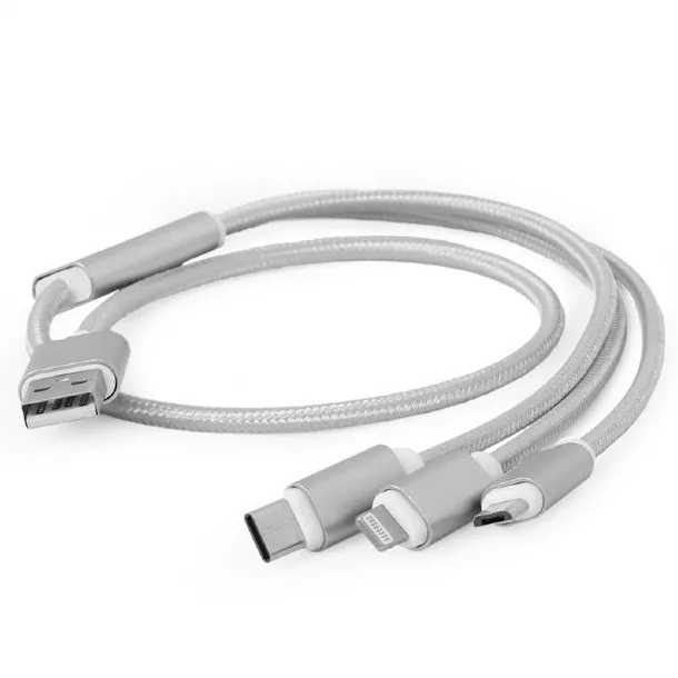 Кабель для зарядки и синхронизации Cablexpert CC-USB2-AM31-1M-S, USB Type-A/Micro USB, Type-C, Lighting, 1м, Серебристый