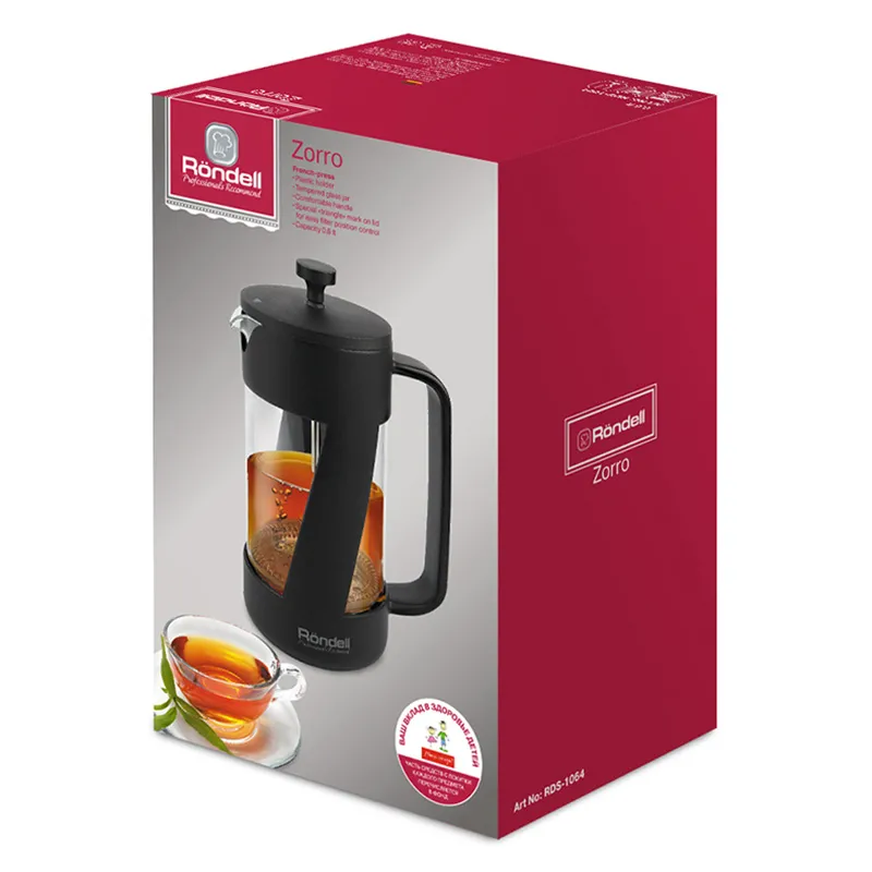 Cafetiera French Press Rondell RDS-1064, 0,6L, Negru