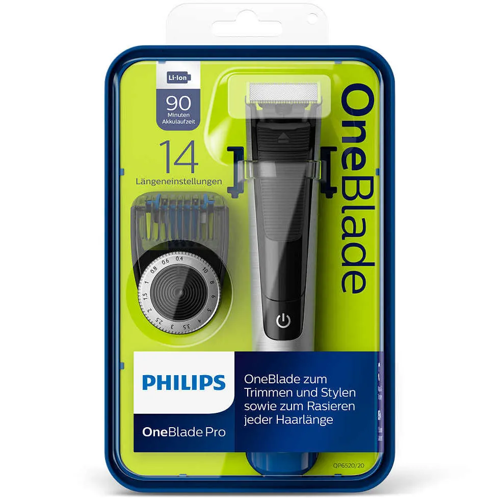 Мужской Триммер Philips OneBlade Pro QP6520/20, Чёрный | Серебристый