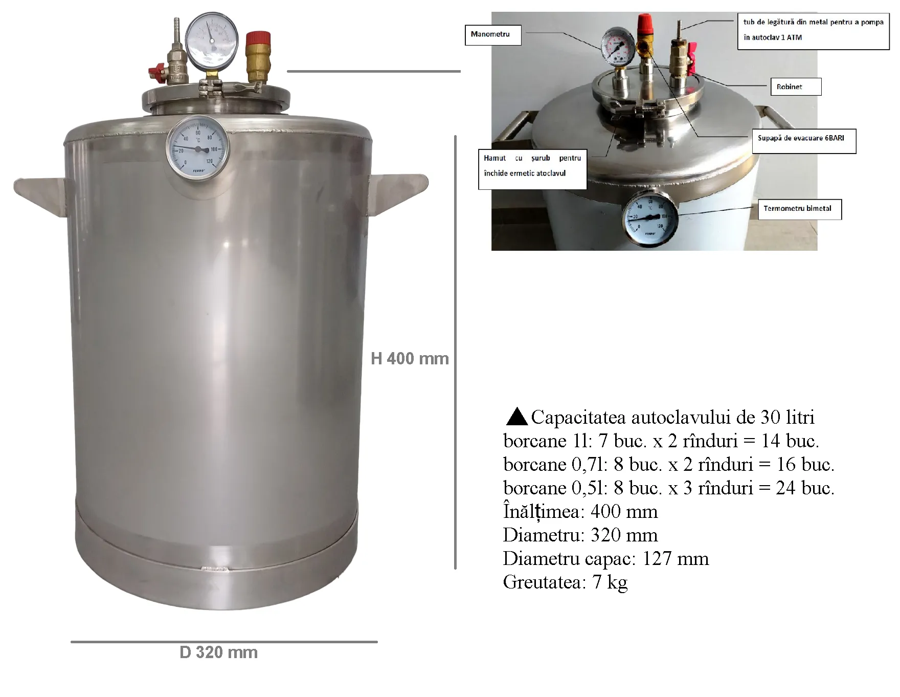 Autoclav 30 l, de conservare, sterilizare borcane