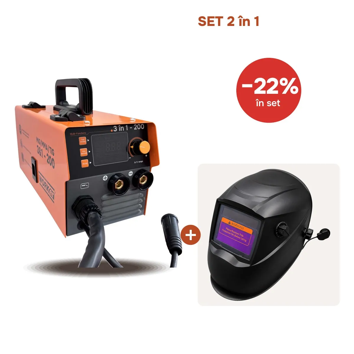 Tik Tok Aparat de sudura Technoworker 3 in1 200 + Masca de sudura automata TECHNOWORKER TE93H