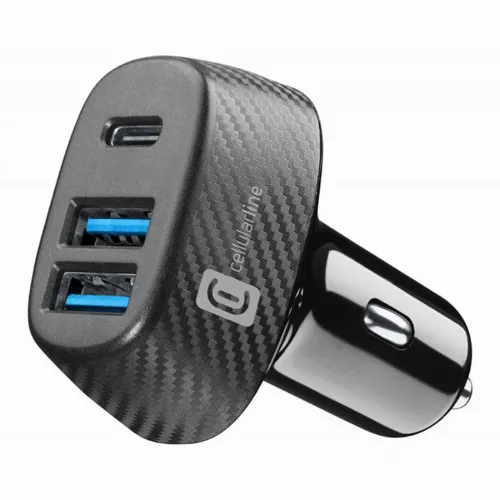 Автомобильное зарядное устройство Cellularline Trio Kit PD 44W, Black, 44Вт, Чёрный