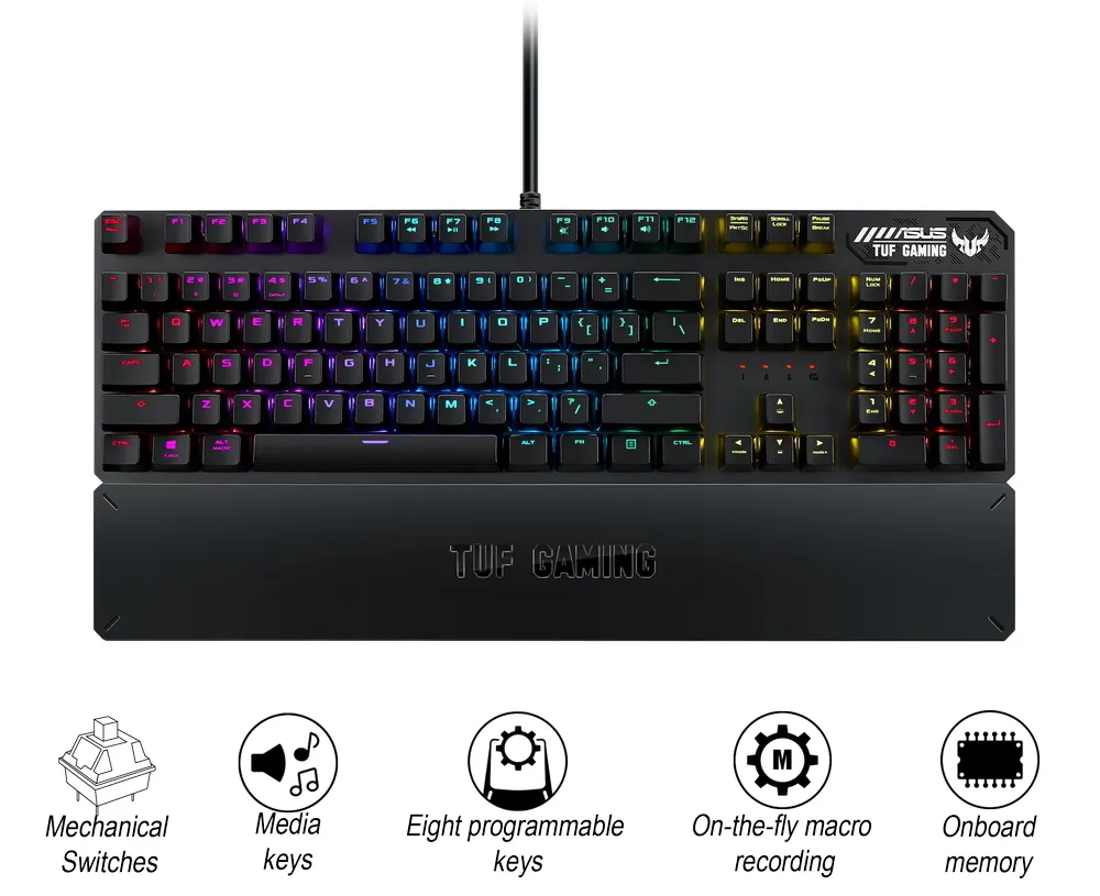 Клавиатура ASUS TUF Gaming K3, Проводное, Металлический Серый