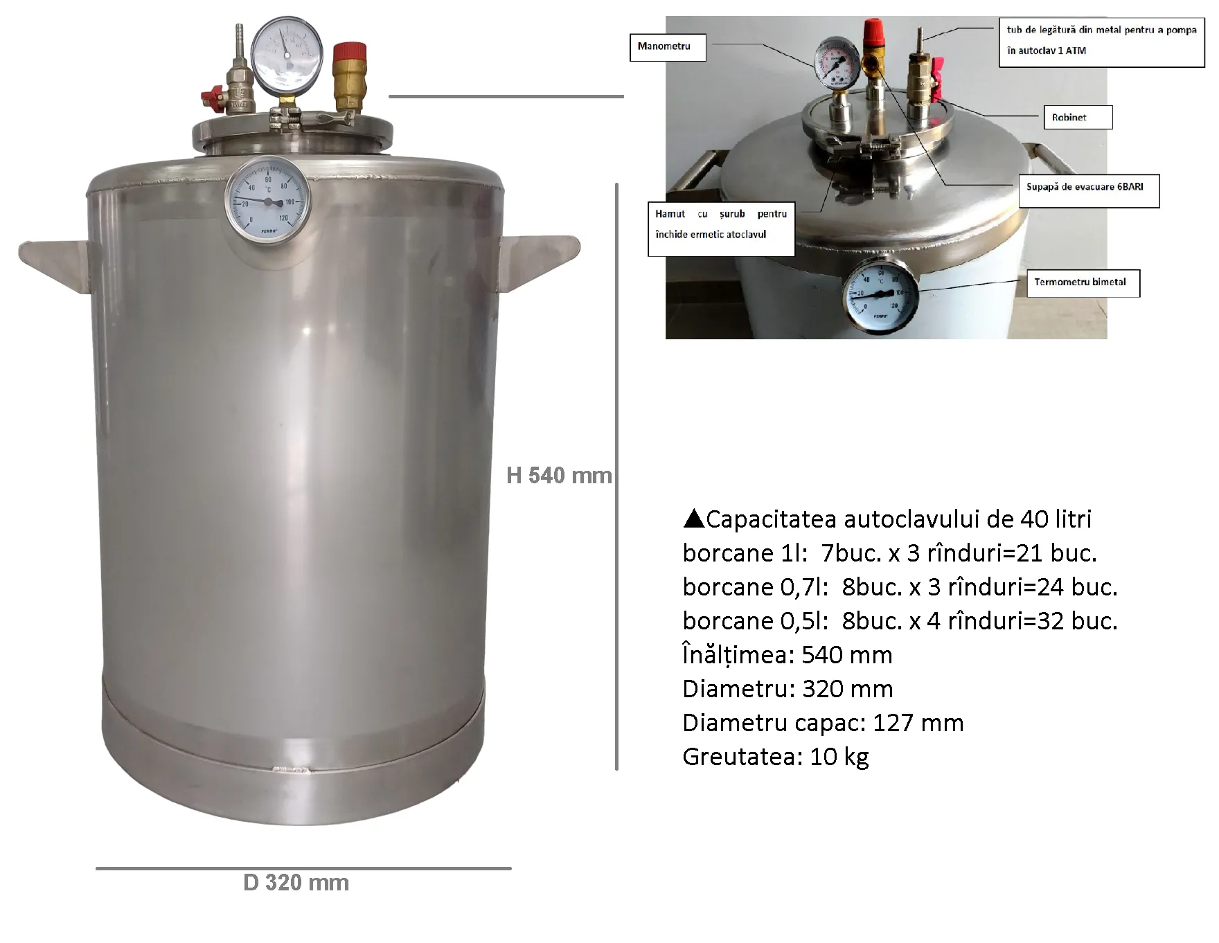 Autoclav 40 l, de conservare, sterilizare borcane