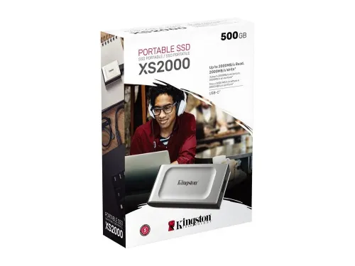 .500GB Kingston Portable SSD XS2000 Silver, USB-C 3.2 (69.5x32.6x13.5mm, 28.9g, R/W:2K/2K MB/s)