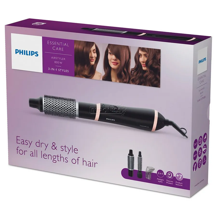 Uscător de păr-perie Philips Essential Care HP8661/00, 800 W, Negru