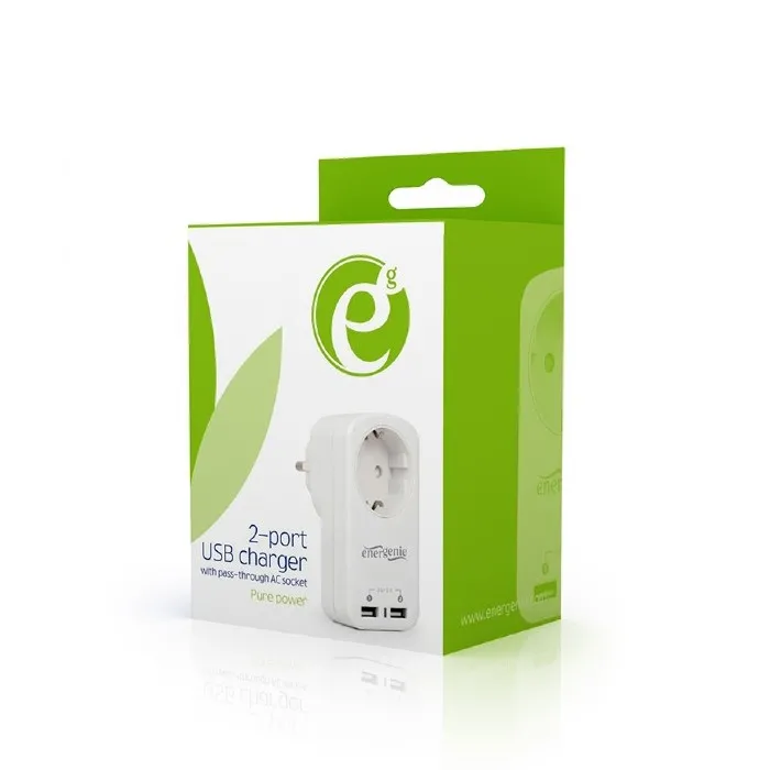  Universal USB charger, Out:CEE 7/4, 2 USB * 5V / 2.1A, In: Schuko CEE 7/4, White, EG-ACU2-01-W