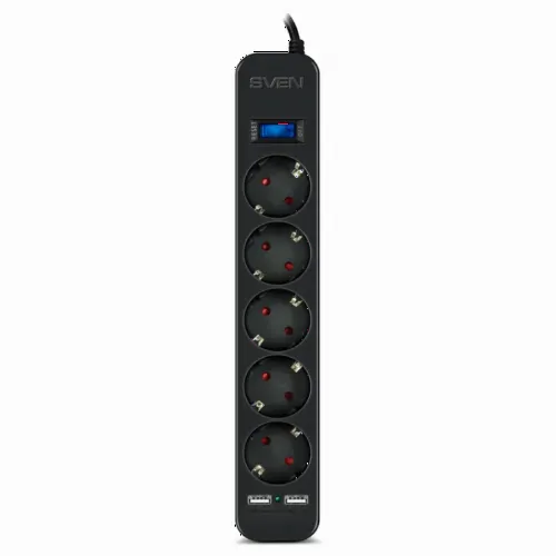 Сетевой фильтр SVEN SF-05LU, 5 Розеток, 3м, Чёрный