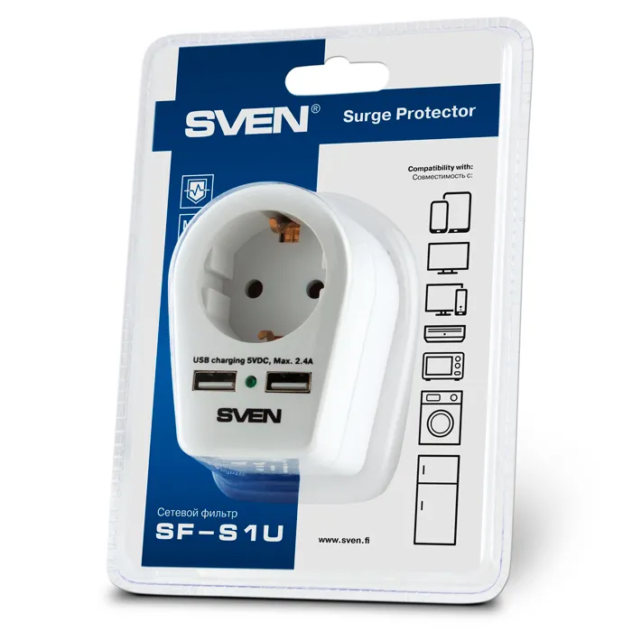 Prelungitor electric SVEN SF-S1U, 1 Prize, Alb