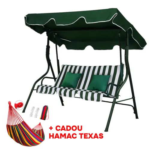 Садовые качели RODOS (зеленый с белыми полосами) + Гамак TEXAS в подарок