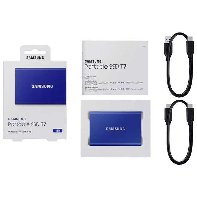 Внешний портативный SSD накопитель Samsung Portable SSD T7, 1 ТБ, Синий (MU-PC1T0H/WW)