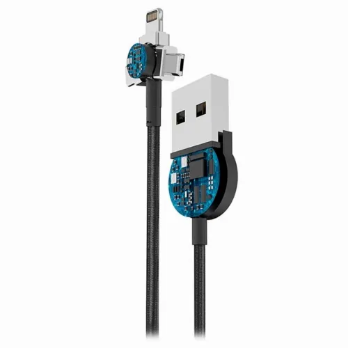 Кабель для зарядки и синхронизации Forever Magnetic Cable 3in1, USB Type-A/Micro USB, Type-C, Lighting, 1м, Чёрный