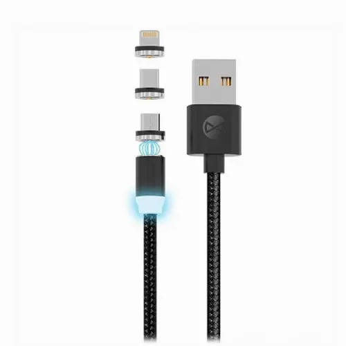 Кабель для зарядки и синхронизации Forever Magnetic Cable 3in1, USB Type-A/Micro USB, Type-C, Lighting, 1м, Чёрный
