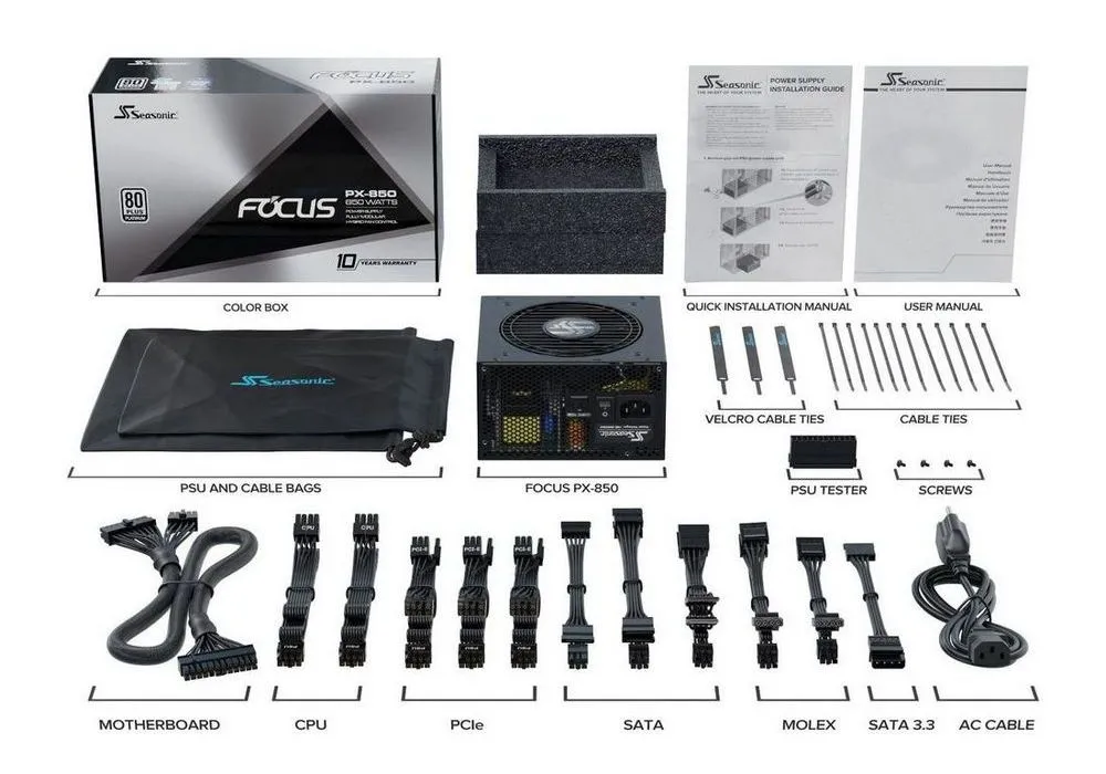 Sursă Alimentare PC Seasonic Focus PX, 850W, ATX, Complet modular