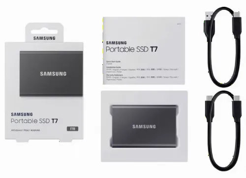 SSD portabil extern Samsung Portable SSD T7,  1 TB, Grey (MU-PC1T0T/WW)