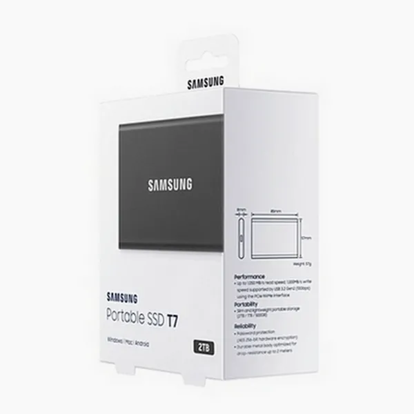 Внешний портативный SSD-накопитель Samsung Portable SSD T7,  2 TB, Grey (MU-PC2T0T/WW)