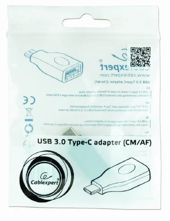 Адаптер Cablexpert A-USB3-CMAF-01, USB Type-A (F)/USB Type-C, Чёрный