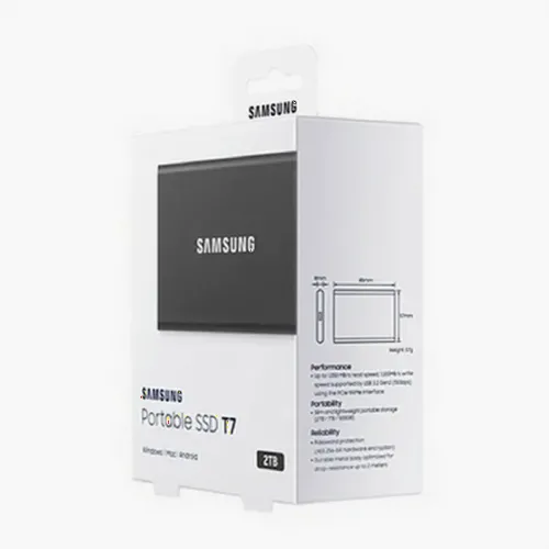 SSD portabil extern Samsung Portable SSD T7,  2 TB, Grey (MU-PC2T0T/WW)