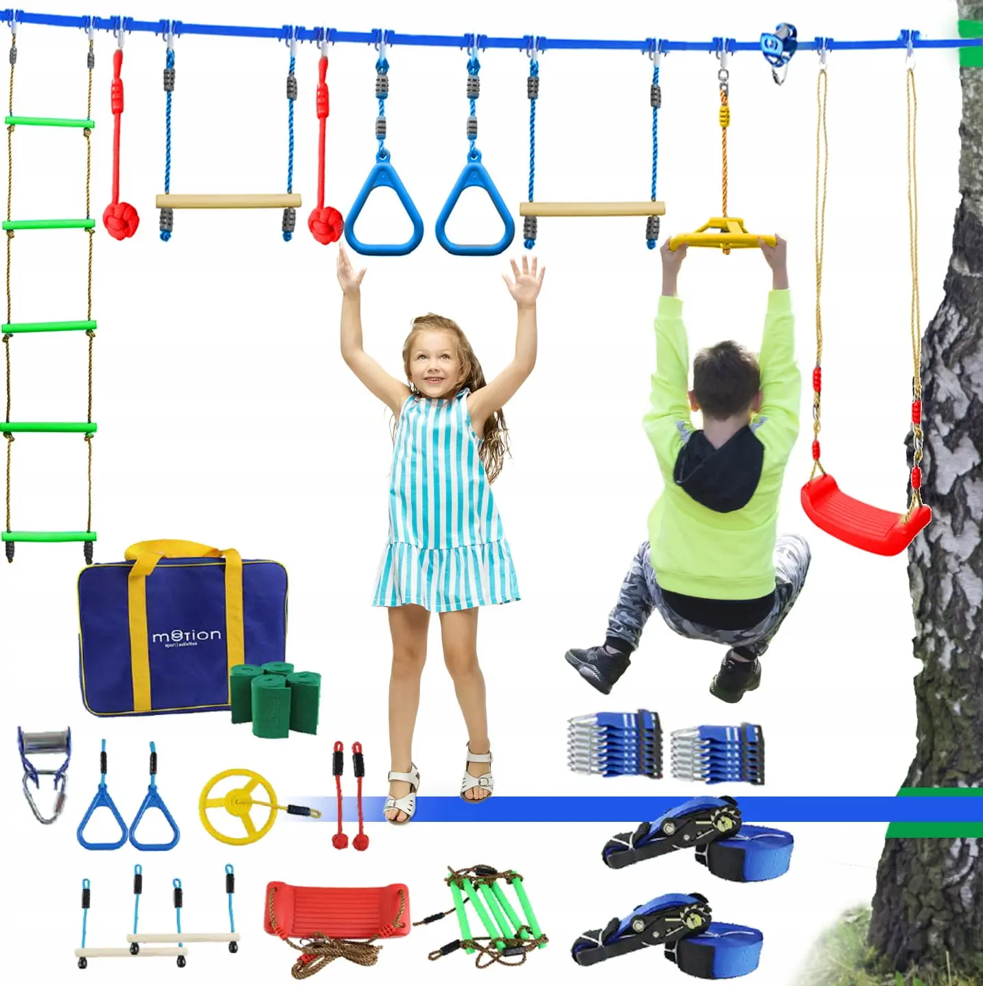 Cursa portabil cu obstacole pentru copii - JUMI (cu balansoar)