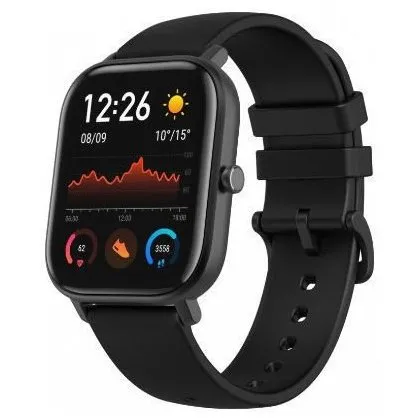 Ceas inteligent Xiaomi Amazfit GTS, 41mm, Carcasă din Aluminiu negru cu bandă neagră