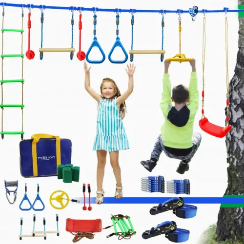 Cursa portabil cu obstacole pentru copii - JUMI (cu balansoar)