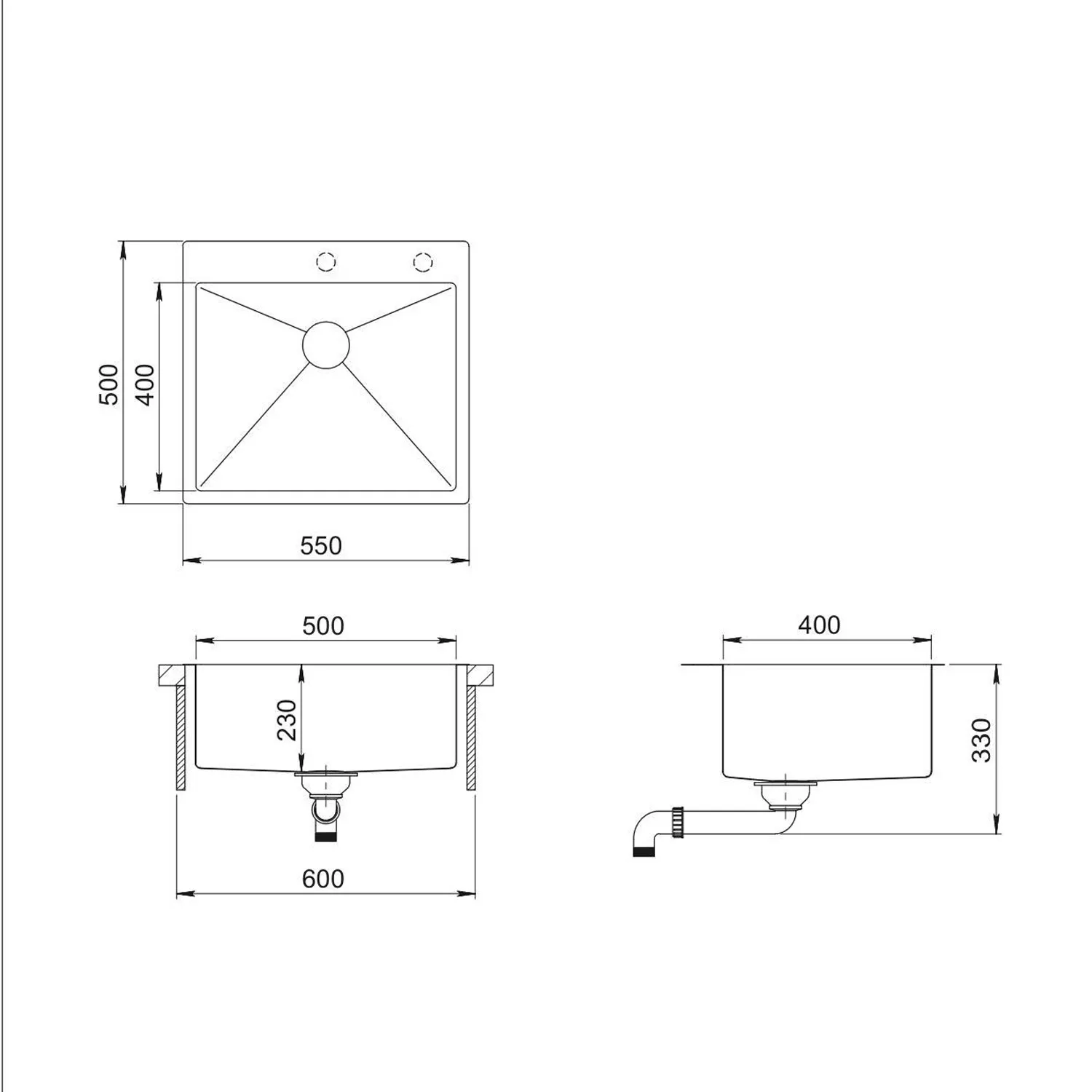 Chiuveta handmade SanDonna HD5550 (Crom satin)