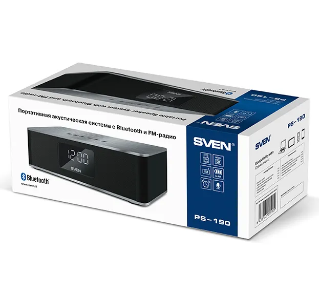 Портативная колонка SVEN PS-190, Черный/Серебристый
