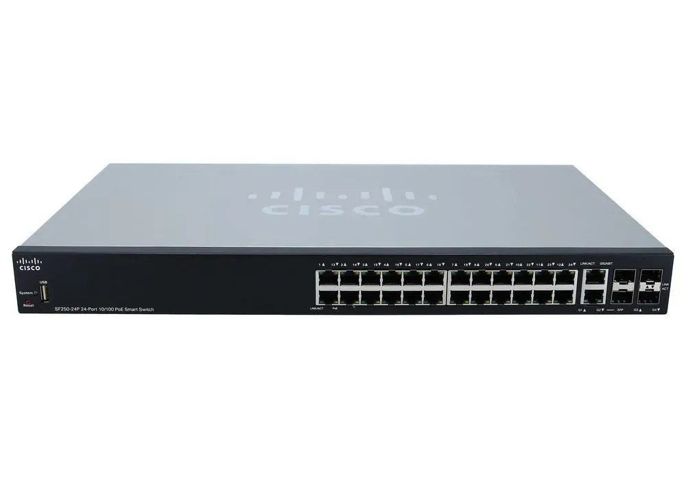 Switch de rețea Cisco SF250-24P, 24x 10/100 Mbps, 4x SFP