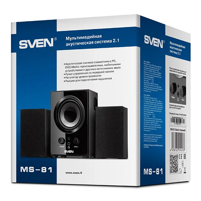 Компьютерные колонки 2.1 SVEN MS-81, Чёрный